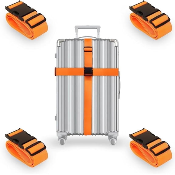 OFEFE 6 feet Luggage Straps for Suitcases, 4 Pack TSA Approved Travel Belt, Travel Adjustable Suitcase Belt for Men and Women, Bag Straps for luggage(Orange)