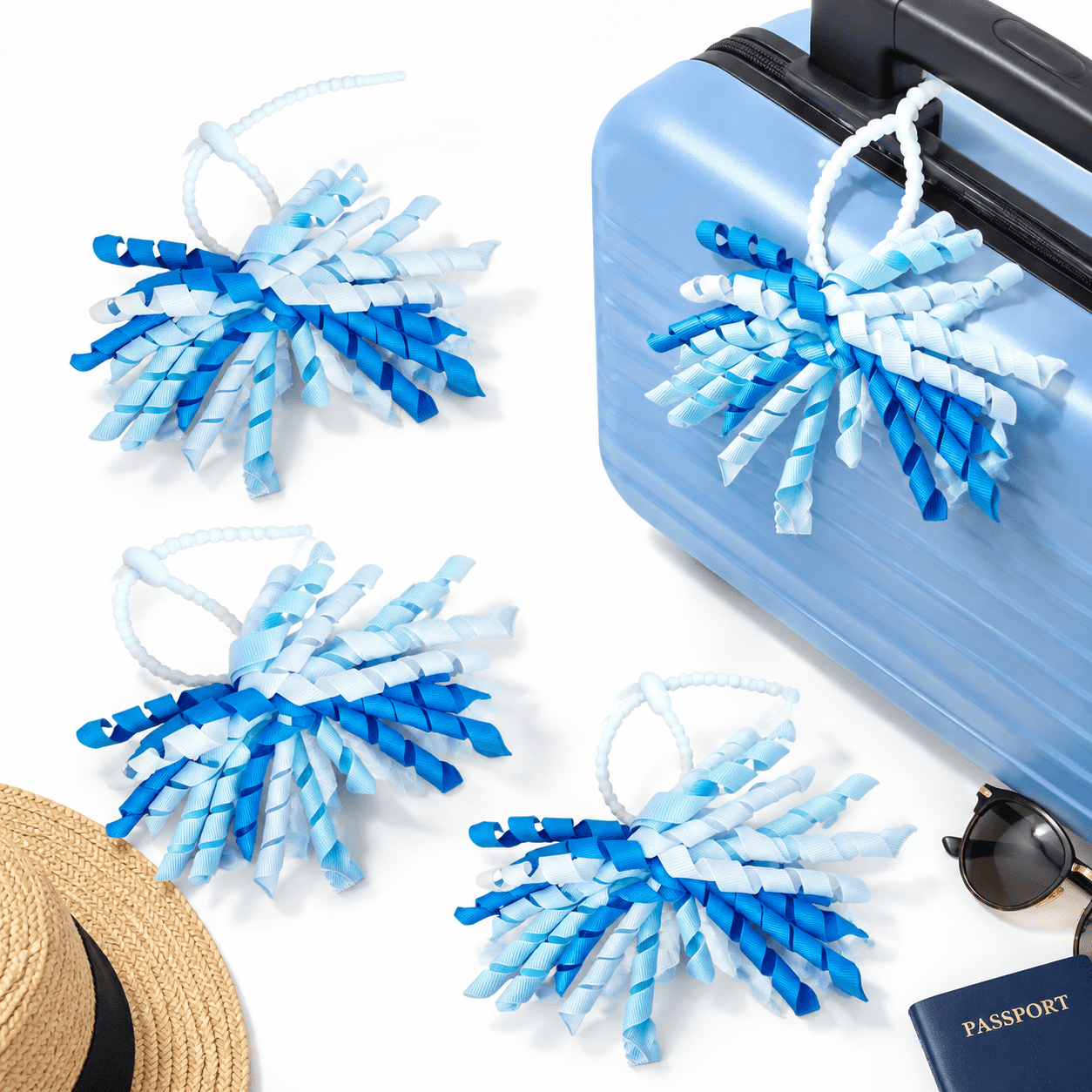 4 Pack Luggpom Poms For Suitcases Curly Identifiers With Sesilicone Tie ...