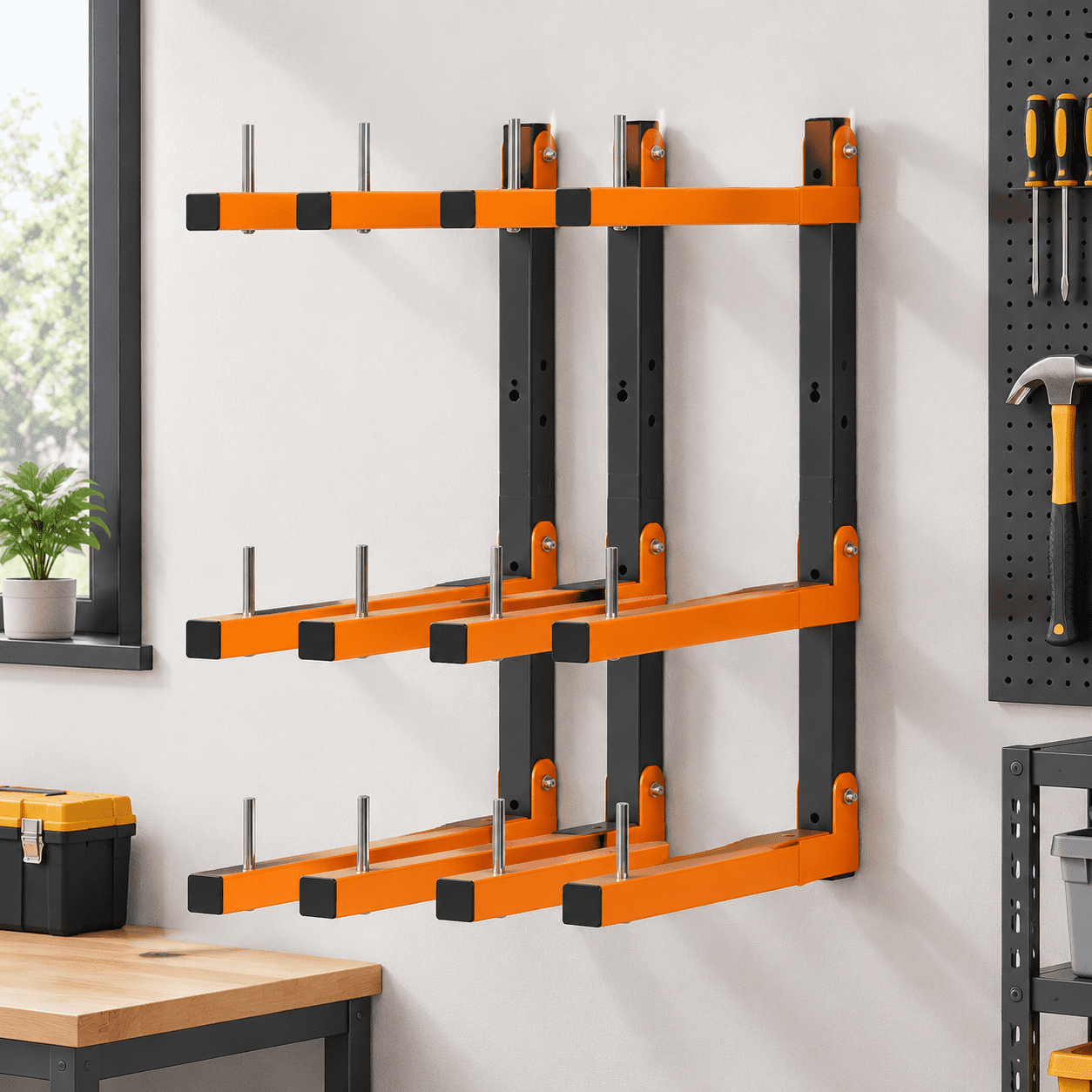4 Pack Lumber Storage Rack, 6 Tier Heavy Duty Wood Storage Shelves ...