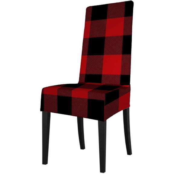4 Pack Lumberjack Plaid Checker Pattern Dining Room Chair Covers Classic Black Red Buffalo Short Stretchable Polyester Removable Washable for Home Restaurant Banquet