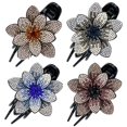 thumbnail image 1 of 4 Pack Luxury Fancy Gems Korean Decorative Glitter Sparkly Crystals Rhinestones Double Flower Hair Claws Clips Plastic Barrettes Hairpin Clamps Hair Accessories for Women Girls Thick Long Hair, 1 of 4