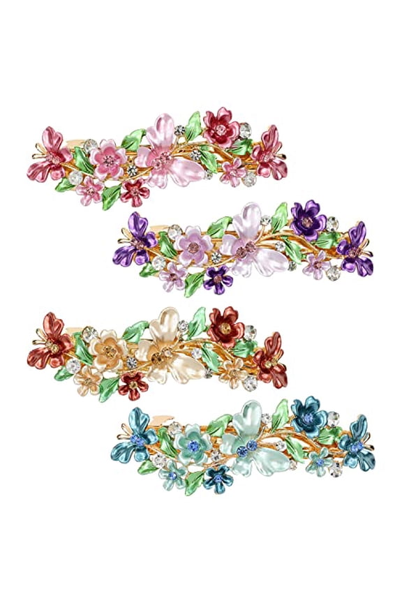 4 Pack Luxury Glitter Sparkly Jeweled Gems Crystals Rhinestones Retro Vintage Butterfly Metal French Barrettes Alligator Snap Hair Clips Pins Headpieces Accessories for Women Girls
