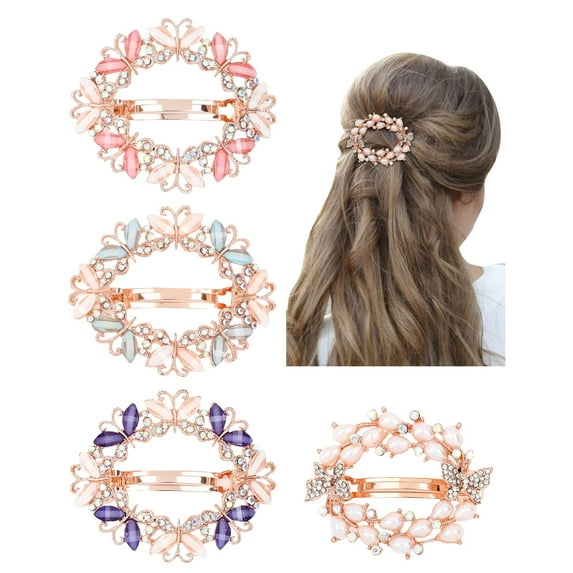 4 Pack Luxury Glitter Sparkly Jeweled Gems Korean Decorative Crystal Rhinestone Flower Strong Metal French Barrettes Snap Alligator Hair Clips Headpieces Accessories for Women Girls