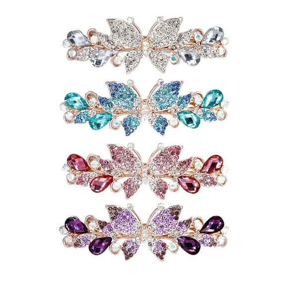 4 Pack Luxury Glitter Sparkly Jeweled Gems Korean Decorative Crystal Rhinestone Flower Strong Metal French Barrettes Snap Alligator Hair Clips Headpieces Accessories for Women Girls