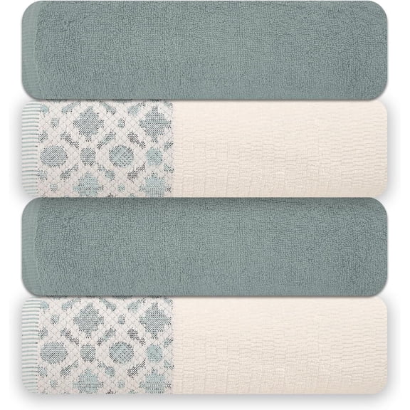4 Pack Luxury Jacquard Bath Towel Set – 100% Cotton, 600 GSM Ultra Soft & Absorbent Towels – Elegant Floral Pattern – 4 Large Bath Towels 27"x54" for Bathroom, Gift Spa & Hotel (Green Millieu)