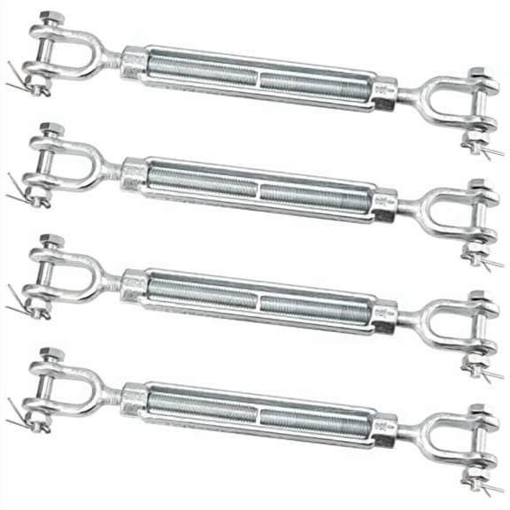 4 Pack M12 Galvanized Steel Turnbuckle, 1/2 Inch Heavy Duty Jaw and Jaw Turnbuckle, Weather Resistant Forged Turnbuckle for Tension Cable, Rope, Chain, 2200 lbs Working Load