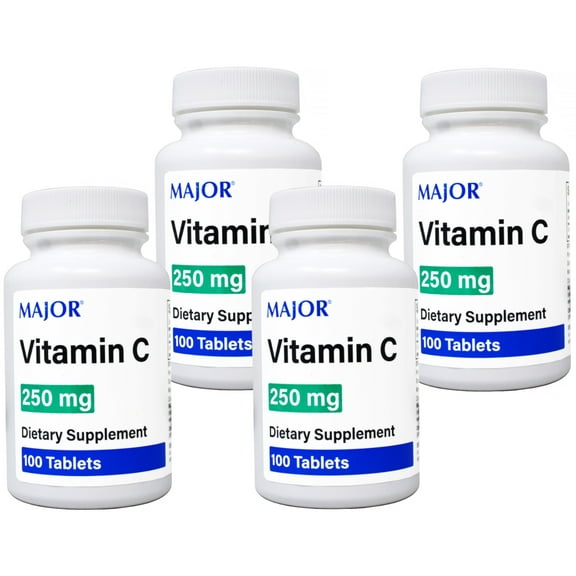 4 Pack - MAJOR Vitamin C 250 mg Ascorbic Acid Tablets, 100 Count