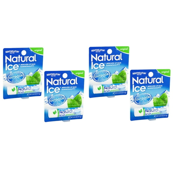 4 Pack MENTHOLATUM NATURAL ICE MEDICATED ORIGINAL SPF 15 LIP PROTECTANT BALM