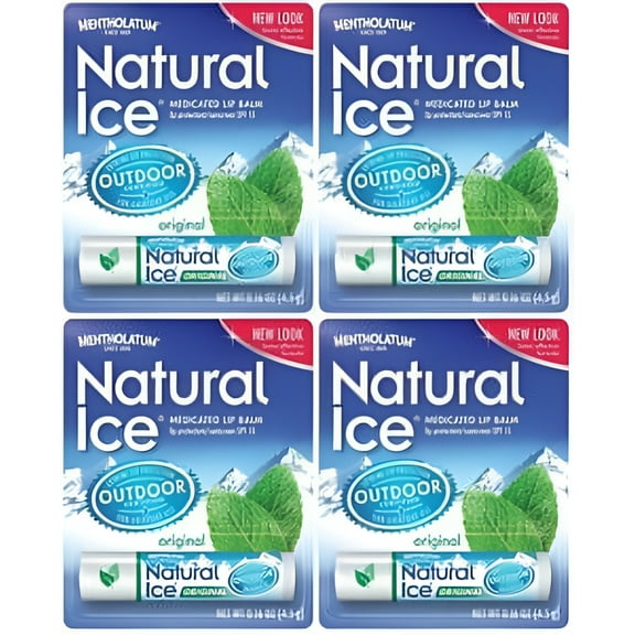 4 Pack MENTHOLATUM NATURAL ICE MEDICATED ORIGINAL SPF 15 LIP PROTECTANT BALM