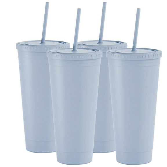 4-Pack: Maars Classic Acrylic Xl Tumbler: 32Oz. With Screw On Lid & Matching 11.5" Stopper Straw (Matte Dusty Blue)