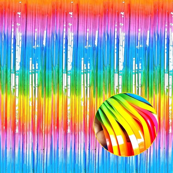 4 Pack Macaron Dark Rainbow Foil Fringe Curtain Backdrop, 3.28Ft x 8.2Ft Colorful Streamers Curtains for Party, Photo Booth Props, Birthday, 2022 Mother's Day Decoration Supplies