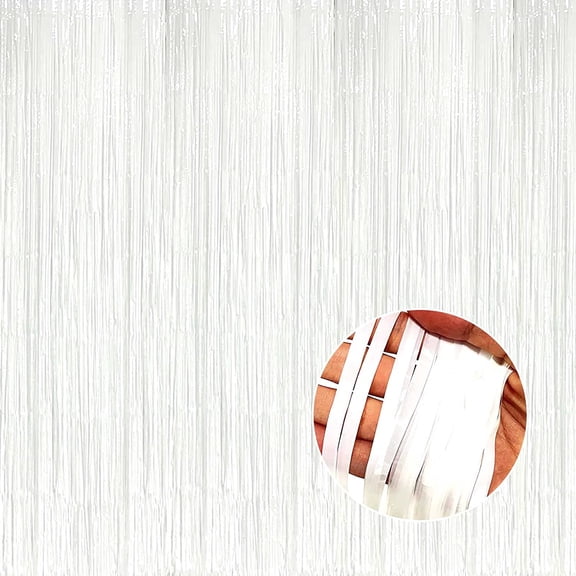 4 Pack Macaron White Foil Fringe Curtain Backdrop, 3.28Ft x 8.2Ft Foil Fringe Streamers Curtains for Party, Photo Booth Props, Birthday, 2022 Graduation Decor Supplies, One Size