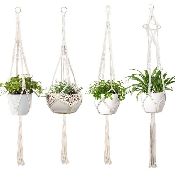 4 Pack Macrame Plant Hanger Indoor Hanging Planter for Plants Holder, Different Size for Boho Home Decor,Ivory