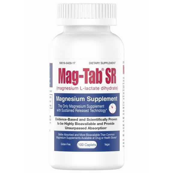 4 Pack Mag Tab SR Magnesium Lactate Dihydrate Supplement 100 Caplets