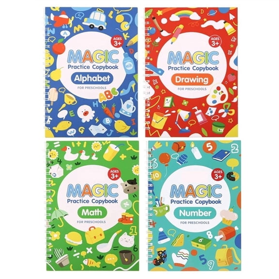 4 Pack Magic Practice Copybook, Student Hobby Activity Book Set for Student Ages 3 to 5 4 Count Clear
