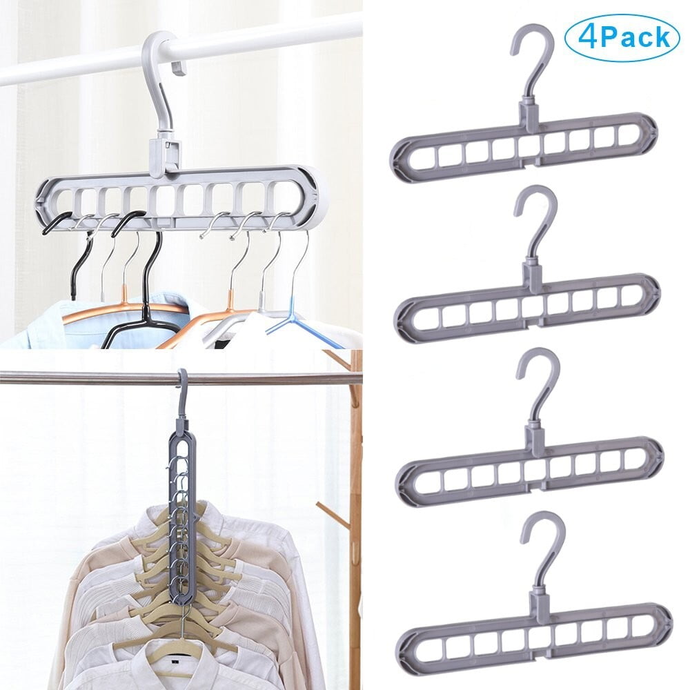 4 Pack Magic Space Saving Clothes Hangers Multifunctional Smart Closet Organizer Premium Wardrobe Clothing Cascading Hanger 9 Slots Innovative Design