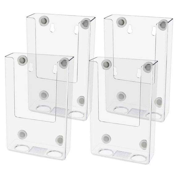 4 Pack Magnetic Brochure Bin for 4 Inch Wide Pamphlets Metal Surface Mount Menus Maps and Rack Cards Take One Clear Plastic Holder for Restaurants and Theme Parks by