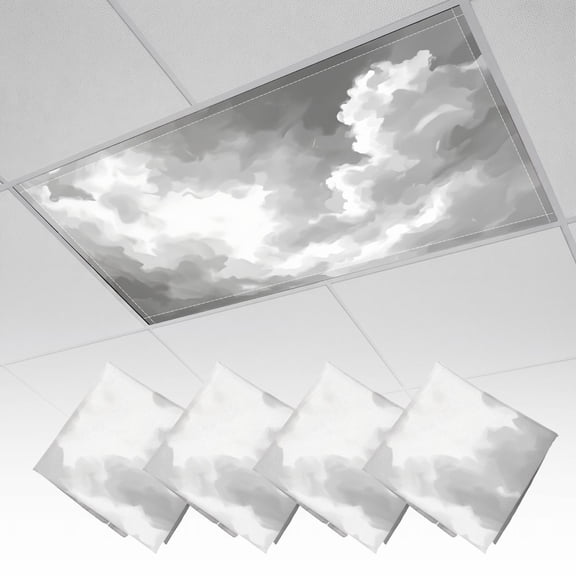4 Pack Magnetic Ceiling Light Covers 2 x 4 Feet, Abstract Gray Cloud Soft Blended Brushstrokes Light Shades & Filters for Office Classroom Drop Ceiling Flat Panel Lights