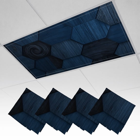 4 Pack Magnetic Ceiling Light Covers 2 x 4 Feet, Blue Wooden Hexagonal Dark Light Shades Light Shades & Filters for Office Classroom Drop Ceiling Flat Panel Lights
