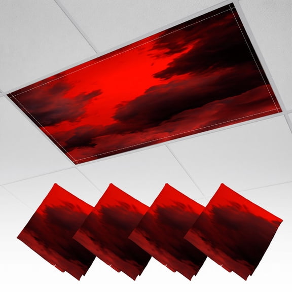 4 Pack Magnetic Ceiling Light Covers 2 x 4 Feet, Dramatic Red Dark Storm Clouds Abstract Sky Fiery Light Shades & Filters for Office Classroom Drop Ceiling Flat Panel Lights