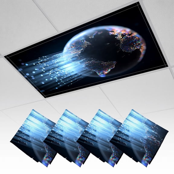 4 Pack Magnetic Ceiling Light Covers 2 x 4 Feet, Fiber optic cables around Earth Light Shades & Filters for Office Classroom Drop Ceiling Flat Panel Lights
