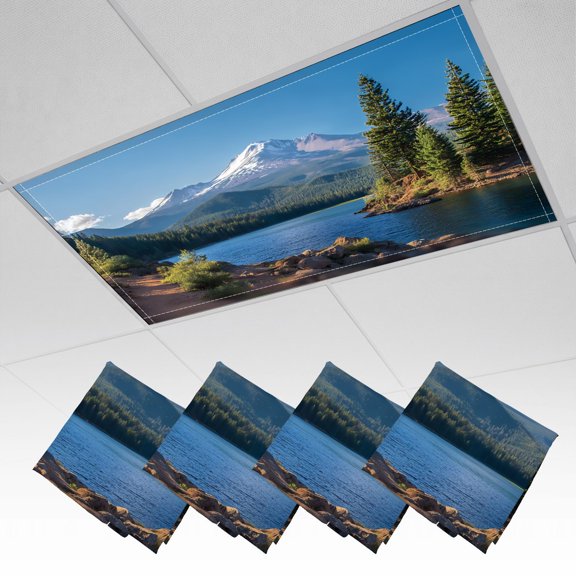 4 Pack Magnetic Ceiling Light Covers 2 x 4 Feet, Lake Siskiyou Mt Shasta panorama Light Shades & Filters for Office Classroom Drop Ceiling Flat Panel Lights