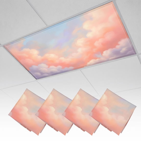 4 Pack Magnetic Ceiling Light Covers 2 x 4 Feet, Pastel Cloud Sky Soft Peach Pink Blue Dreamy Gradient Clouds Light Shades & Filters for Office Classroom Drop Ceiling Flat Panel Lights