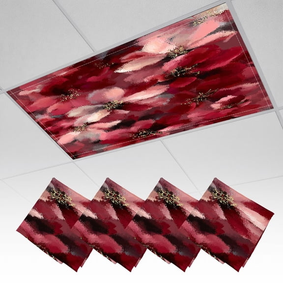 4 Pack Magnetic Ceiling Light Covers 2 x 4 Feet, Red Pink Floral Abstract Painting Soft Brush Strokes Light Shades & Filters for Office Classroom Drop Ceiling Flat Panel Lights