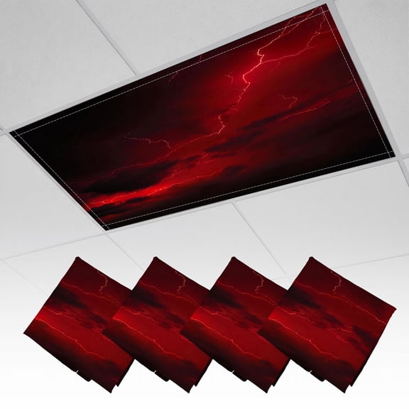 4 Pack Magnetic Ceiling Light Covers 2 x 4 Feet, Red Strikes Dark Storm Clouds Dramatic Sky Light Shades & Filters for Office Classroom Drop Ceiling Flat Panel Lights