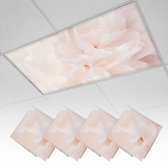 4 Pack Magnetic Ceiling Light Covers 2 x 4 Feet, Soft Blush Peony Close Up Delicate Petals Romantic Floral Light Shades & Filters for Office Classroom Drop Ceiling Flat Panel Lights