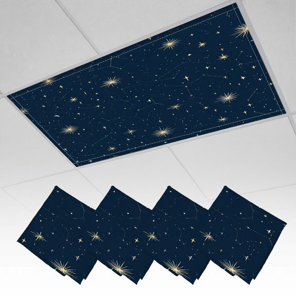 4 Pack Magnetic Ceiling Light Covers 2 x 4 Feet, Starry Night Sky Constellations Glowing Stars Deep Light Shades & Filters for Office Classroom Drop Ceiling Flat Panel Lights