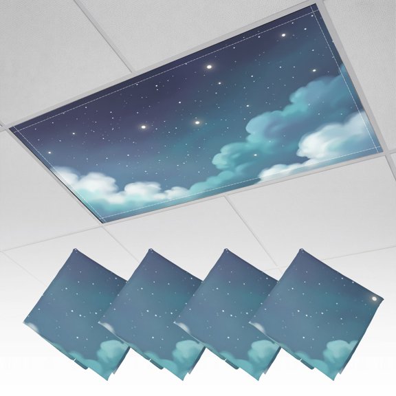 4 Pack Magnetic Ceiling Light Covers 2 x 4 Feet, Starry Night Sky Soft Clouds Gentle Light Shades & Filters for Office Classroom Drop Ceiling Flat Panel Lights