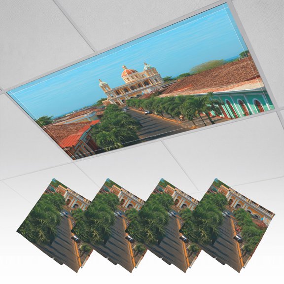 4 Pack Magnetic Ceiling Light Covers 2 x 4 Feet, granada cityscape nicaragua old mediterranean towns Light Shades & Filters for Office Classroom Drop Ceiling Flat Panel Lights