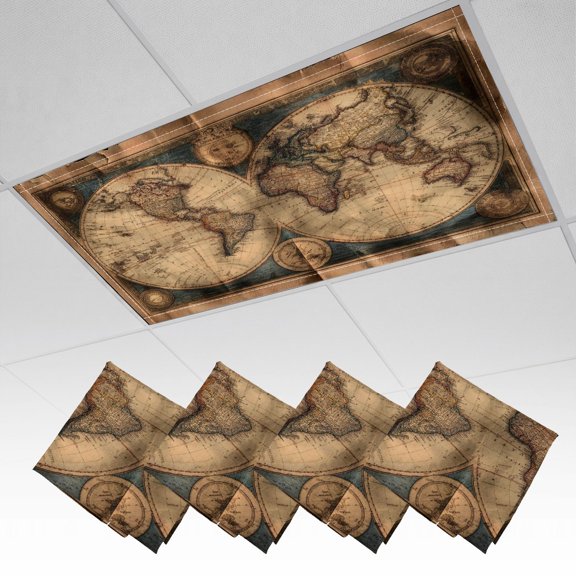 4 Pack Magnetic Ceiling Light Covers 2 x 4 Feet, old map retro world maps Light Shades & Filters for Office Classroom Drop Ceiling Flat Panel Lights