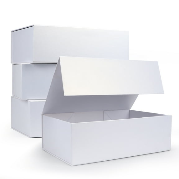 4 Pack Magnetic Closure Boxes, 12x8x4 White Gift Box with Lid for Party Festival Birthday