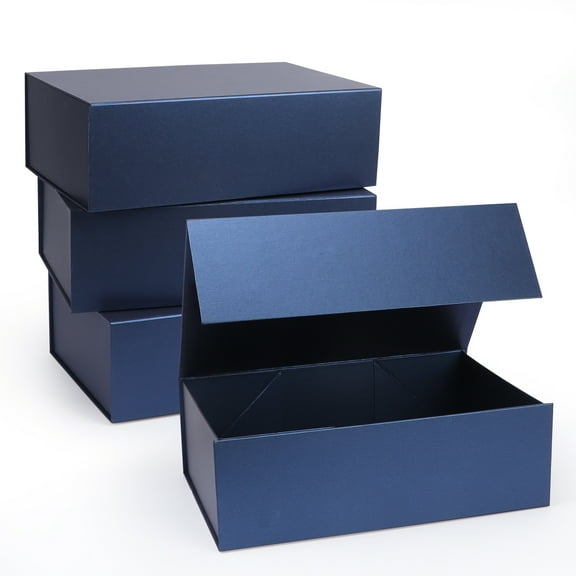 4 Pack Magnetic Closure Boxes Set, 12x8x4 Blue Gift Box with Lid for Party Festival Birthday