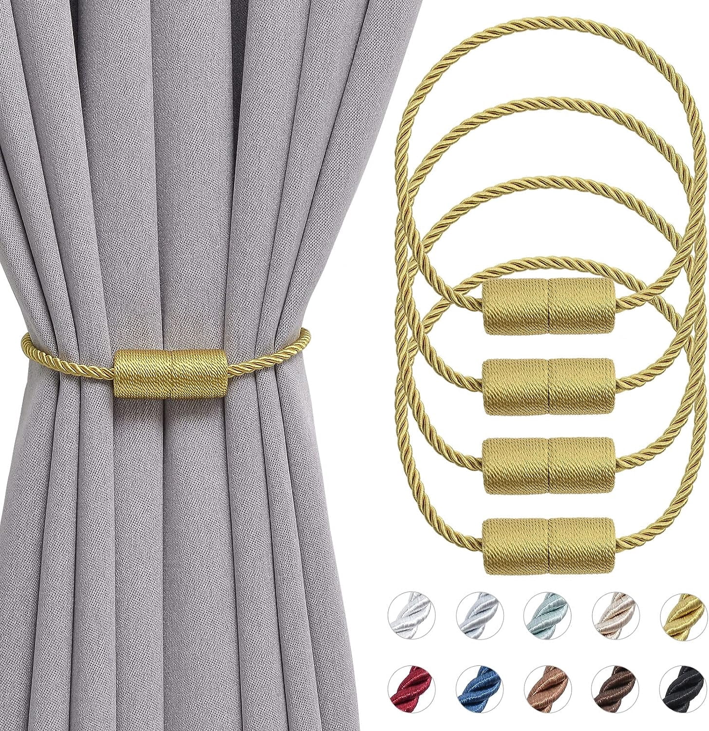 4 Pack Magnetic Curtain Tiebacks 16 Inch Handmade Weave Side Rope