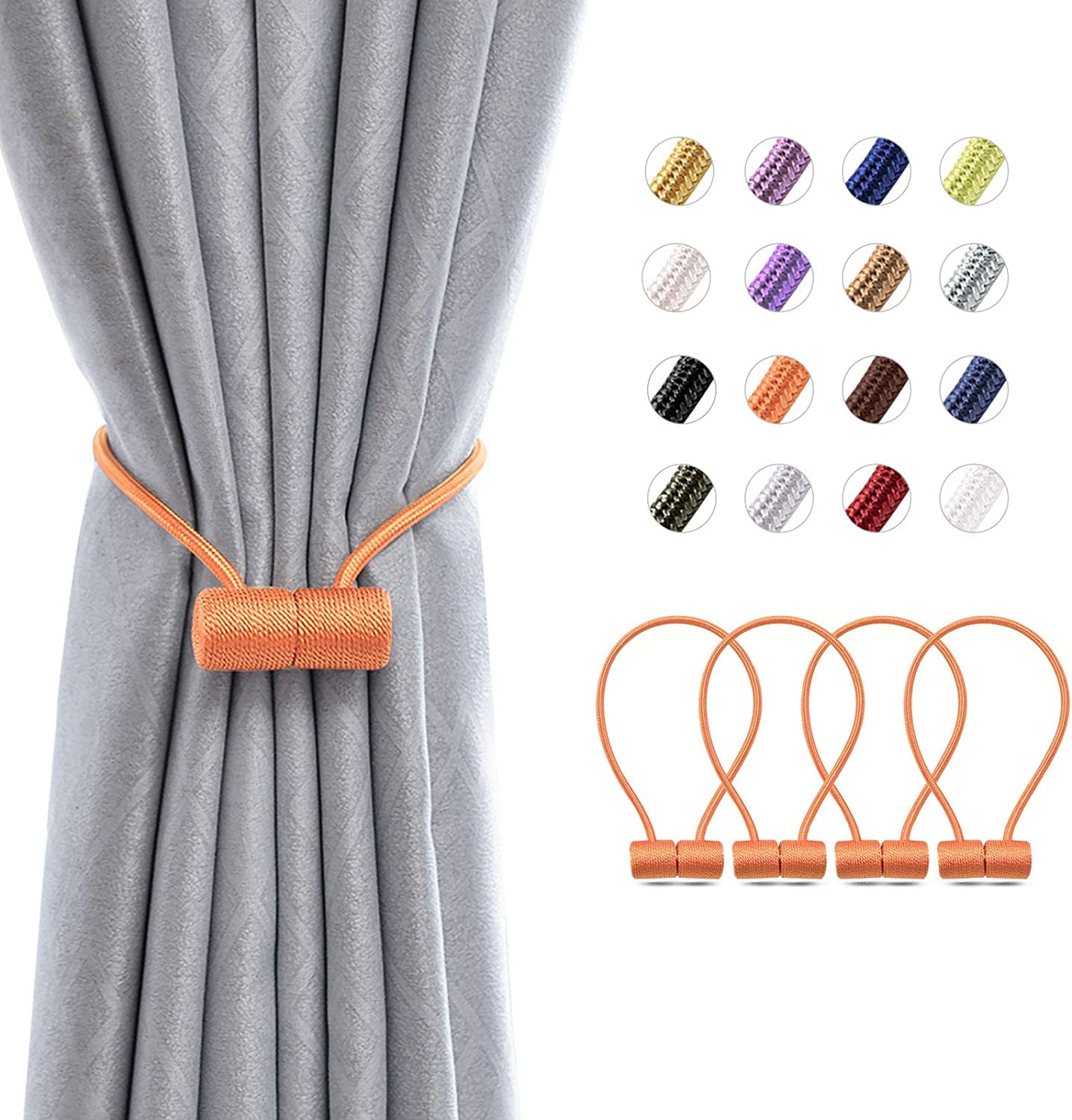 4 Pack Magnetic Curtain Tiebacks 16 Inch Modern Handmade Weave Rope