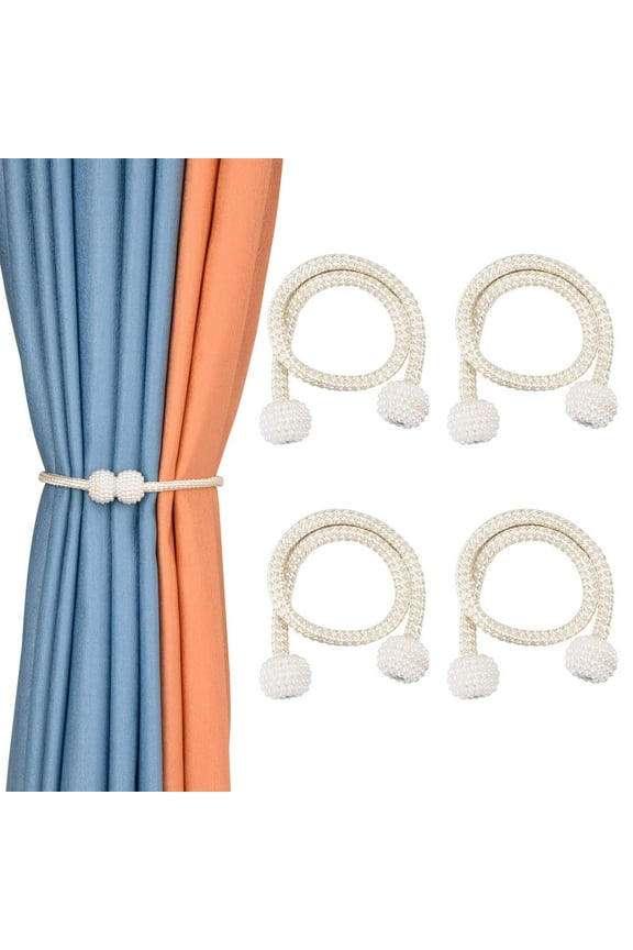 4 Pack Magnetic Curtain Tiebacks Decorative Curtain Holdbacks (Beige)