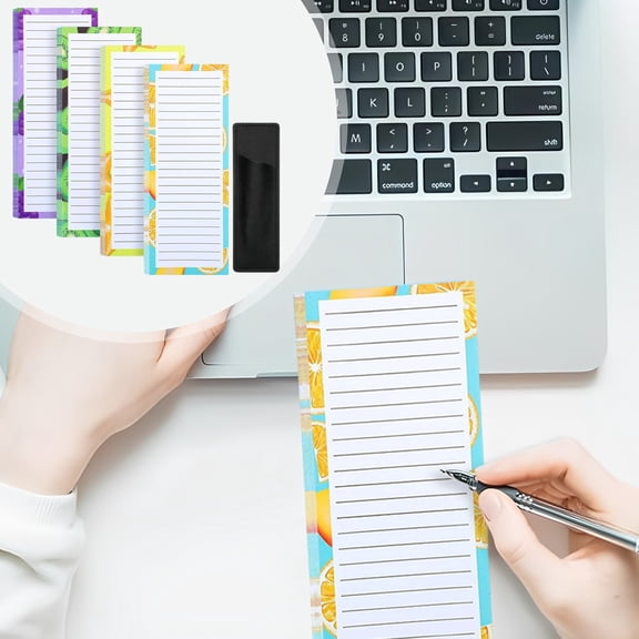 4 Pack Magnetic Note Pads for Refrigerator, 7.87x3.5 inch Grocery List Pads with Pen Holder, 200 Total Sheets, Floral Design for Kitchen & Home Organization, Style H