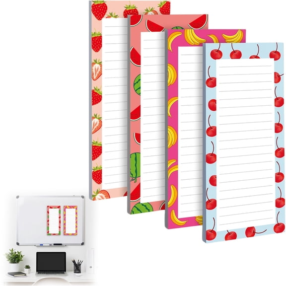 4 Pack Magnetic Notepads for Refrigerator, Magnetic Note Pad for Fridge, Fruit Design Grocery List Magnet Pad for Fridge, Full Magnet Back Shopping Lists, 25 Sheets Per Note Pads