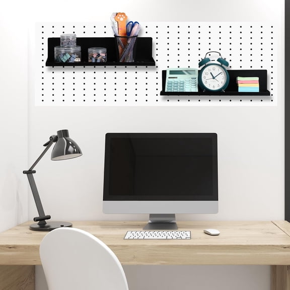 4 Pack Magnetic Pegboard Shelves Wall Organizer Metal Pegboard Shelf Steel Tray Accessories Organizing Tools for Craft Home Kitchen(16 x 4.7 x 3.5 Inches,Black)