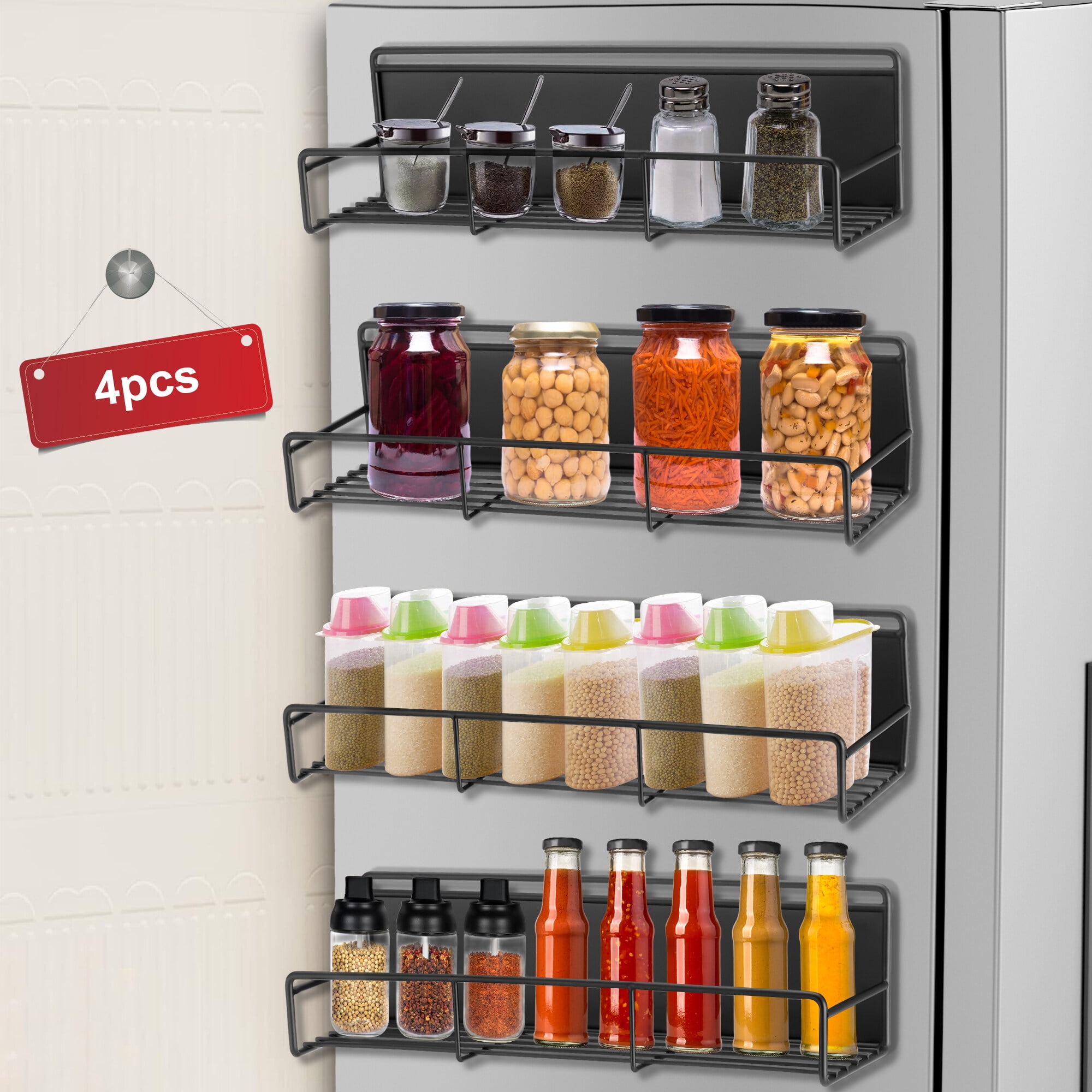 4 Pack Magnetic Spice Rack Organizer, Refrigerator Organization and Storage,  Met