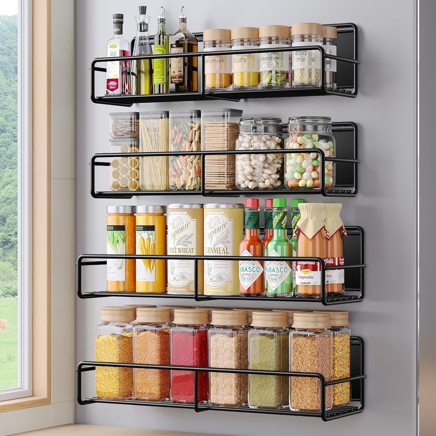 4 Pack Magnetic Spice Rack for Refri rator, Magnetic Shelf Frid ...