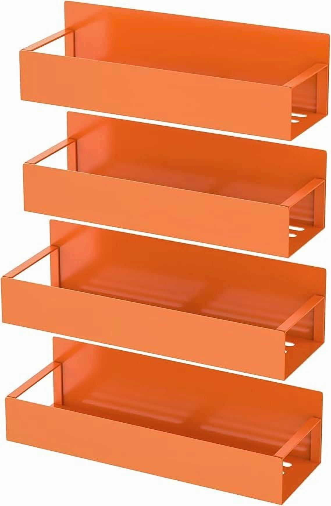 4 Pack Magnetic Spice Storage Rack Organizer for Refrigerator & Oven Orange Fridge Organizers and Space-Saving Kitchen Storage Shelves