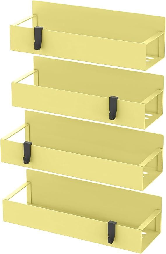 4 Pack Magnetic Spice Storage Rack Organizer for Refrigerator & Oven Yellow Fridge Organizers and Space-Saving Kitchen Storage Shelves