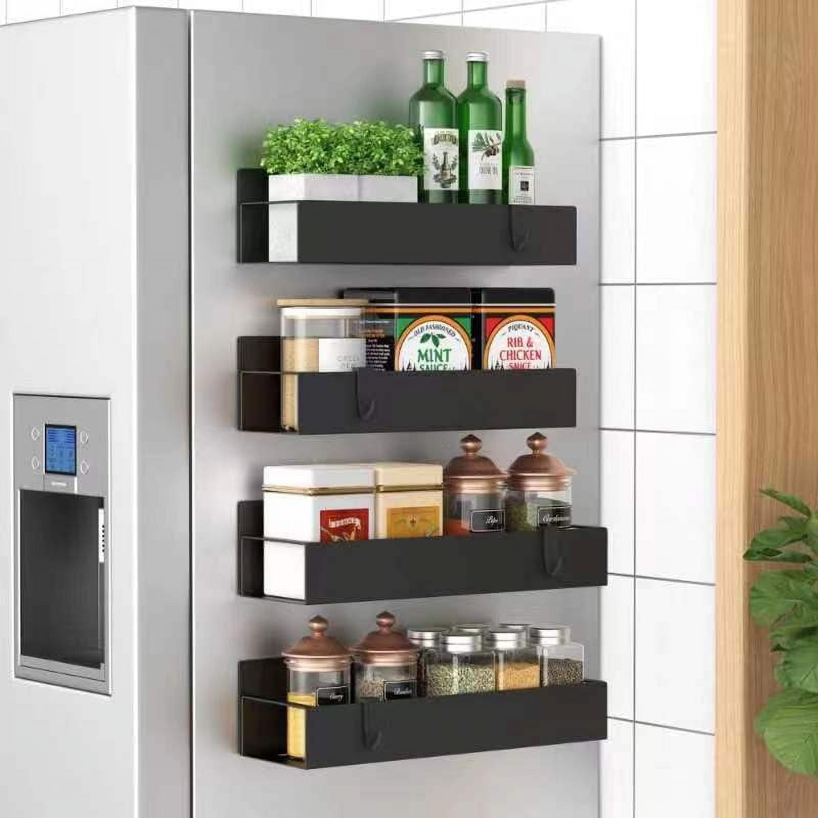 HuggieGems 4 Pack Magnetic Spice Storage Rack Organizer for Refrigerator and Oven Black Fridge Organizers and Storage C47