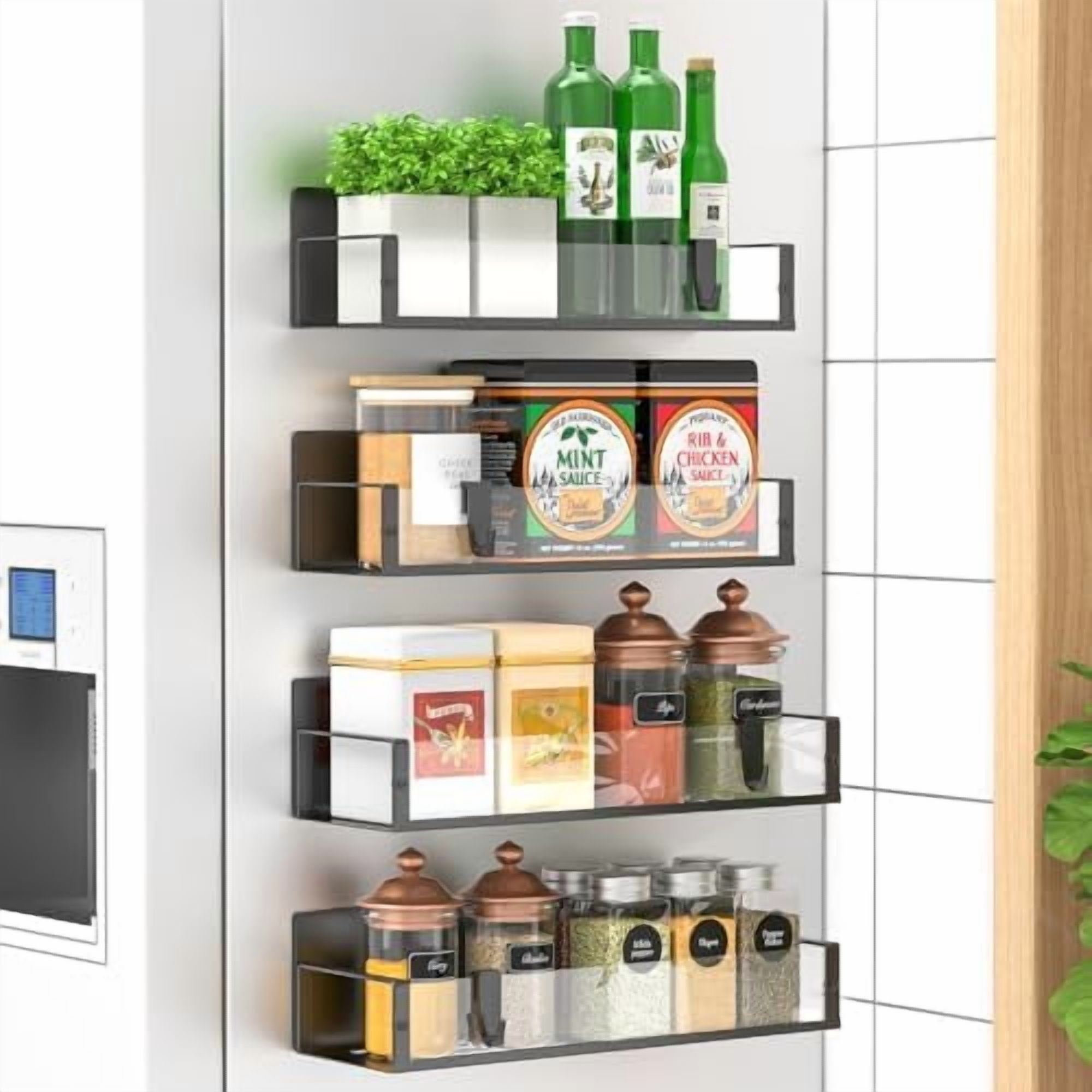 4 Pack Magnetic Spice Storage Rack Organizer for Refrigerator and Oven ...