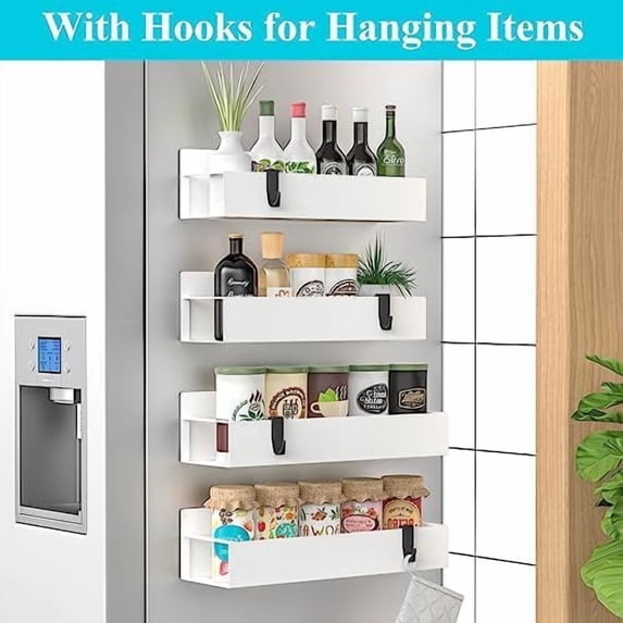 4 Pack Magnetic Spice Storage Rack Organizer for Refrigerator and Oven, White Fridge Organizers and Storage