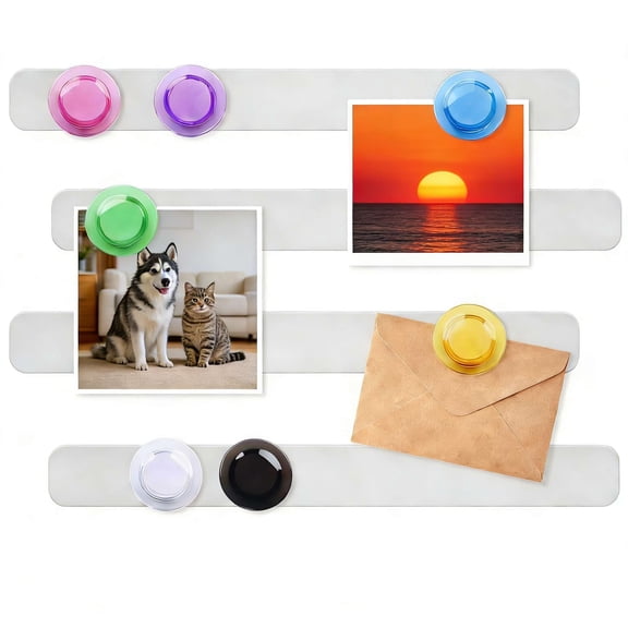 4 Pack Magnetic Stainless Silver Boards Strips, Adhesive Backing Bulletin Bar Board with 16Pcs Colorful Magnets, Memo Board for Office, Home, Photo Wall, Document